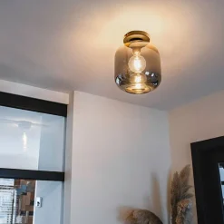 QAZQA Smarte Deckenleuchten|Deckenleuchten*Smarte Deckenleuchte schwarz mit Gold und Rauchglas inkl. WLAN A60 - Zuzanna