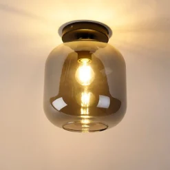 QAZQA Smarte Deckenleuchten|Deckenleuchten*Smarte Deckenleuchte schwarz mit Gold und Rauchglas inkl. WLAN A60 - Zuzanna