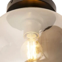 QAZQA Smarte Deckenleuchten|Deckenleuchten*Smarte Deckenleuchte schwarz mit Gold und Rauchglas inkl. WLAN A60 - Zuzanna