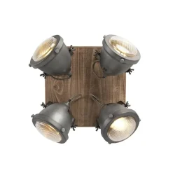 QAZQA Smarte Spots|Smarte Deckenleuchten*Smarte Deckenleuchte Stahl mit Holz inkl. 4 WiFi GU10 - Emado