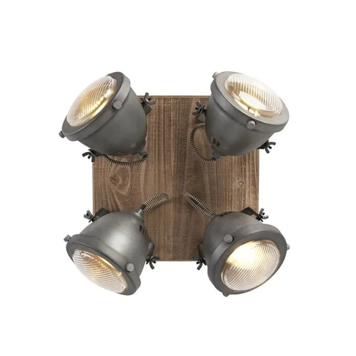 QAZQA Smarte Spots|Smarte Deckenleuchten*Smarte Deckenleuchte Stahl mit Holz inkl. 4 WiFi GU10 - Emado