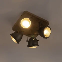 QAZQA Smarte Spots|Smarte Deckenleuchten*Smarte Deckenleuchte Stahl mit Holz inkl. 4 WiFi GU10 - Emado