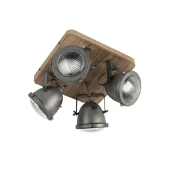 QAZQA Smarte Spots|Smarte Deckenleuchten*Smarte Deckenleuchte Stahl mit Holz inkl. 4 WiFi GU10 - Emado