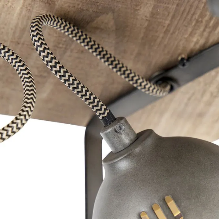 QAZQA Smarte Spots|Smarte Deckenleuchten*Smarte Deckenleuchte Stahl mit Holz inkl. 4 WiFi GU10 - Emado