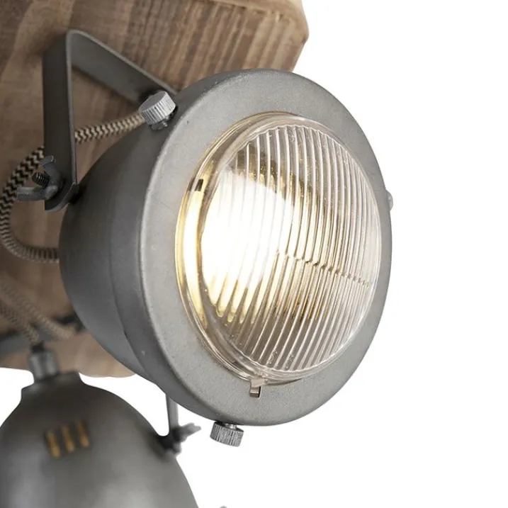 QAZQA Smarte Spots|Smarte Deckenleuchten*Smarte Deckenleuchte Stahl mit Holz inkl. 4 WiFi GU10 - Emado