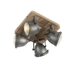 QAZQA Smarte Spots|Smarte Deckenleuchten*Smarte Deckenleuchte Stahl mit Holz inkl. 4 WiFi GU10 - Emado