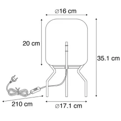 QAZQA Tischlampen|Wohnzimmerlampen*Smarte Design Tischleuchte schwarz mit Rauchglas inkl. WiFi A60 - Bliss