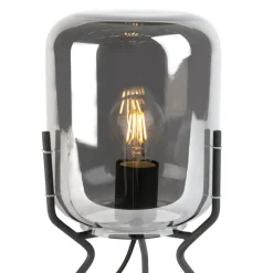 QAZQA Tischlampen|Wohnzimmerlampen*Smarte Design Tischleuchte schwarz mit Rauchglas inkl. WiFi A60 - Bliss
