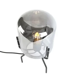 QAZQA Tischlampen|Wohnzimmerlampen*Smarte Design Tischleuchte schwarz mit Rauchglas inkl. WiFi A60 - Bliss