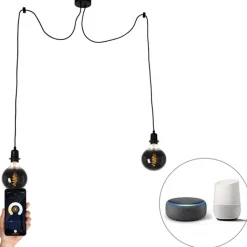 QAZQA Smarte Pendelleuchten|Leuchten Ohne Schirm*Smarte Hängelampe schwarz inkl. 2 WiFi G125 - Cava