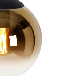 QAZQA Smarte Pendelleuchten|Pendelleuchten*Smarte Hängelampe schwarz mit Goldglas 20 cm inkl. WiFi A60 - Pallon
