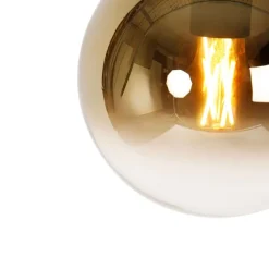 QAZQA Smarte Pendelleuchten|Pendelleuchten*Smarte Hängelampe schwarz mit Goldglas 20 cm inkl. WiFi A60 - Pallon