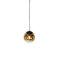 QAZQA Smarte Pendelleuchten|Pendelleuchten*Smarte Hängelampe schwarz mit Goldglas 20 cm inkl. WiFi A60 - Pallon