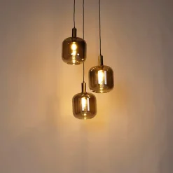 QAZQA Smarte Pendelleuchten|Pendelleuchten*Smarte Hängelampe schwarz mit Rauchglas 3-flammig inkl. Wifi A60 - Zuzanna