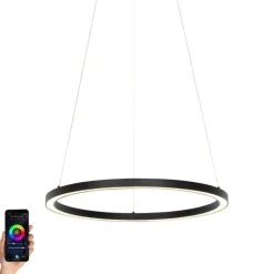 QAZQA Smarte Pendelleuchten|Led-Pendelleuchten*Smarte Hängelampe schwarz 60 cm inkl. LED und RGBW - Girello