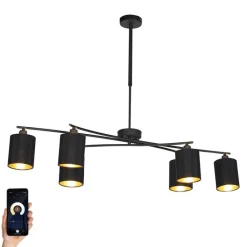 QAZQA Smarte Pendelleuchten|Pendelleuchten*Smarte Hängelampe schwarz verstellbar inkl. 6 Wifi B35 - Lofty