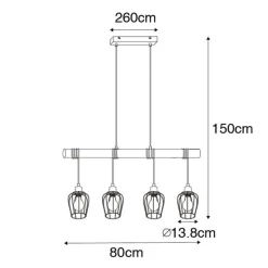 QAZQA Smarte Pendelleuchten|Pendelleuchten*Smarte Hängelampe schwarz mit Holz inkl. 4 Wifi A60 - Stunk