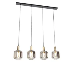 QAZQA Smarte Pendelleuchten|Pendelleuchten*Smarte Hängelampe schwarz mit Rauchglas 4-flammig inkl. Wifi A60 - Zuzanna