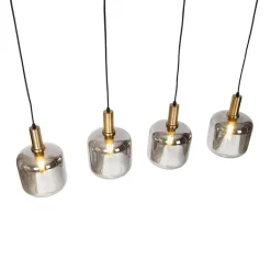 QAZQA Smarte Pendelleuchten|Pendelleuchten*Smarte Hängelampe schwarz mit Rauchglas 4-flammig inkl. Wifi A60 - Zuzanna