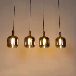 QAZQA Smarte Pendelleuchten|Pendelleuchten*Smarte Hängelampe schwarz mit Rauchglas 4-flammig inkl. Wifi A60 - Zuzanna