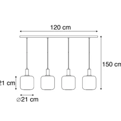 QAZQA Smarte Pendelleuchten|Pendelleuchten*Smarte Hängelampe schwarz mit Rauchglas 4-flammig inkl. Wifi A60 - Zuzanna