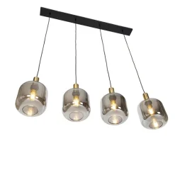 QAZQA Smarte Pendelleuchten|Pendelleuchten*Smarte Hängelampe schwarz mit Rauchglas 4-flammig inkl. Wifi A60 - Zuzanna