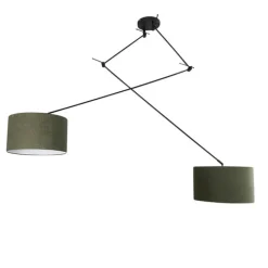 QAZQA Smarte Pendelleuchten|Pendelleuchten*Smarte Hängelampe schwarz mit Schirm 35 cm grün inkl. 2 Wifi A60- Blitz