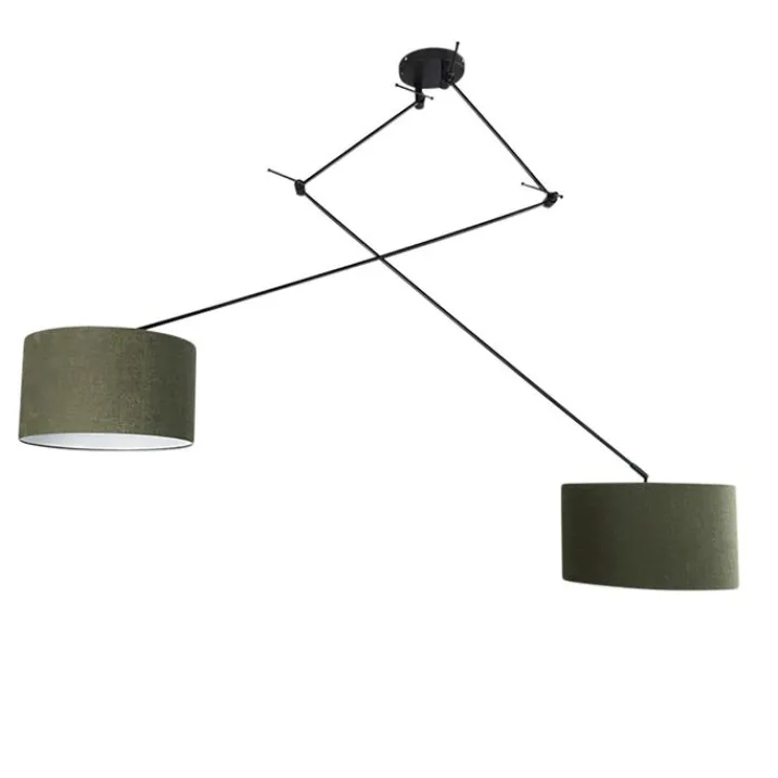 QAZQA Smarte Pendelleuchten|Pendelleuchten*Smarte Hängelampe schwarz mit Schirm 35 cm grün inkl. 2 Wifi A60- Blitz