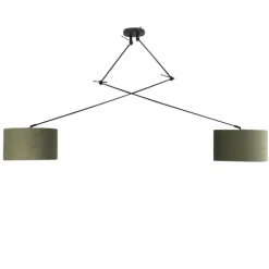 QAZQA Smarte Pendelleuchten|Pendelleuchten*Smarte Hängelampe schwarz mit Schirm 35 cm grün inkl. 2 Wifi A60- Blitz