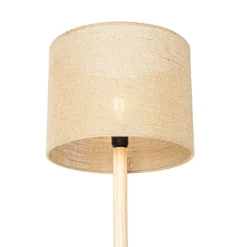 QAZQA Stehlampen|Wohnzimmerlampen*Smarte Holz-Stehleuchte mit naturfarbenem Leinenschirm 32 cm inkl. Wifi A60 - Mels