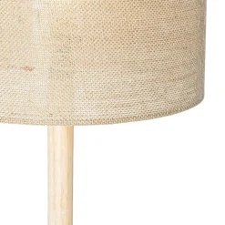 QAZQA Stehlampen|Wohnzimmerlampen*Smarte Holz-Stehleuchte mit naturfarbenem Leinenschirm 32 cm inkl. Wifi A60 - Mels