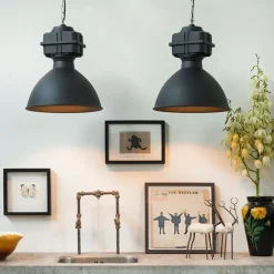 QAZQA Smarte Pendelleuchten|Pendelleuchten*Smarte Industrie-Hängelampe schwarz 38,5 cm inkl. A60 WiFi - Sicko