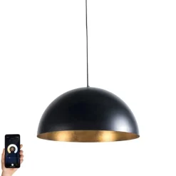 QAZQA Küchenlampen|Esszimmerlampen*Smarte Industrie-Hängelampe schwarz mit gold 50 cm inkl. Wifi G125 - Magna Eco