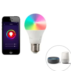 QAZQA Smarte Stehlampen|Stehlampen*Smarte Industrie-Stativ-Stehlampe Holz mit grau inkl. WiFi A60 - Laos