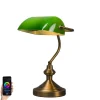 QAZQA Tischlampen|Wohnzimmerlampen*Smarte klassische Tischlampe Bronze mit grünem Glas inkl. Wifi A60 - Banker