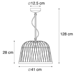 QAZQA Smarte Pendelleuchten|Pendelleuchten*Smarte ländliche Hängelampe Rattan inkl. Wifi G125 Lichtquelle - Calamus