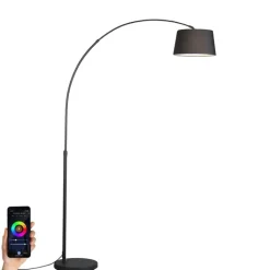 QAZQA Smarte Stehlampen|Bogenlampen*Smarte moderne Bogenlampe schwarz inkl. Wifi A60 - Arc Basic