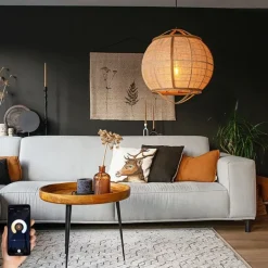 Kinder QAZQA Kinderzimmerlampen|Pendelleuchten*Smarte Pendelleuchte braun 58 cm inkl. Wifi G95 - Pascal