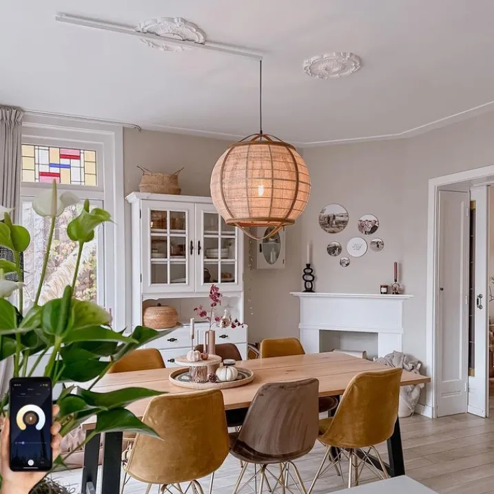 Kinder QAZQA Kinderzimmerlampen|Pendelleuchten*Smarte Pendelleuchte braun 50 cm inkl. Wifi G95 - Pascal