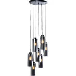 QAZQA Küchenlampen|Pendelleuchten*Smarte Pendelleuchte schwarz mit Rauchglas 7-flammig inkl. 7 Wifi ST64 - Laura