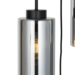 QAZQA Küchenlampen|Pendelleuchten*Smarte Pendelleuchte schwarz mit Rauchglas 7-flammig inkl. 7 Wifi ST64 - Laura