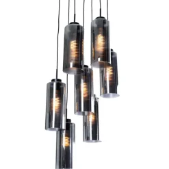 QAZQA Küchenlampen|Pendelleuchten*Smarte Pendelleuchte schwarz mit Rauchglas 7-flammig inkl. 7 Wifi ST64 - Laura