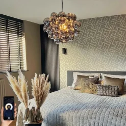 QAZQA Pendelleuchten|Esszimmerlampen*Smarte Pendelleuchte schwarz mit Rauchglas 8-flammig rund inkl. 8 Wifi G9 - Uvas