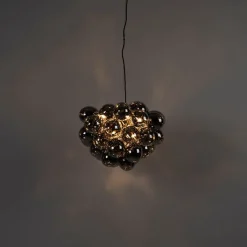 QAZQA Pendelleuchten|Esszimmerlampen*Smarte Pendelleuchte schwarz mit Rauchglas 8-flammig rund inkl. 8 Wifi G9 - Uvas