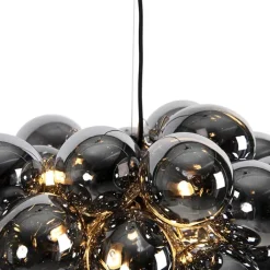 QAZQA Pendelleuchten|Esszimmerlampen*Smarte Pendelleuchte schwarz mit Rauchglas 8-flammig rund inkl. 8 Wifi G9 - Uvas