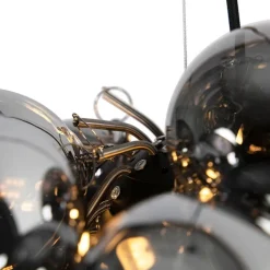 QAZQA Pendelleuchten|Esszimmerlampen*Smarte Pendelleuchte schwarz mit Rauchglas 8-flammig rund inkl. 8 Wifi G9 - Uvas