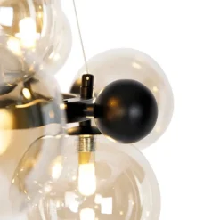 QAZQA Pendelleuchten|Wohnzimmerlampen*Smarte Pendelleuchte schwarz mit bernsteinfarbenem Glas 12-flammig inkl. 12 WiFi G9 - David