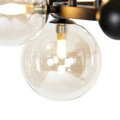 QAZQA Pendelleuchten|Wohnzimmerlampen*Smarte Pendelleuchte schwarz mit bernsteinfarbenem Glas 12-flammig inkl. 12 WiFi G9 - David