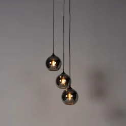 QAZQA Smarte Pendelleuchten|Pendelleuchten*Smarte Pendelleuchte Schwarz mit Rauchglas inkl. 3 Wifi A60 - Wallace