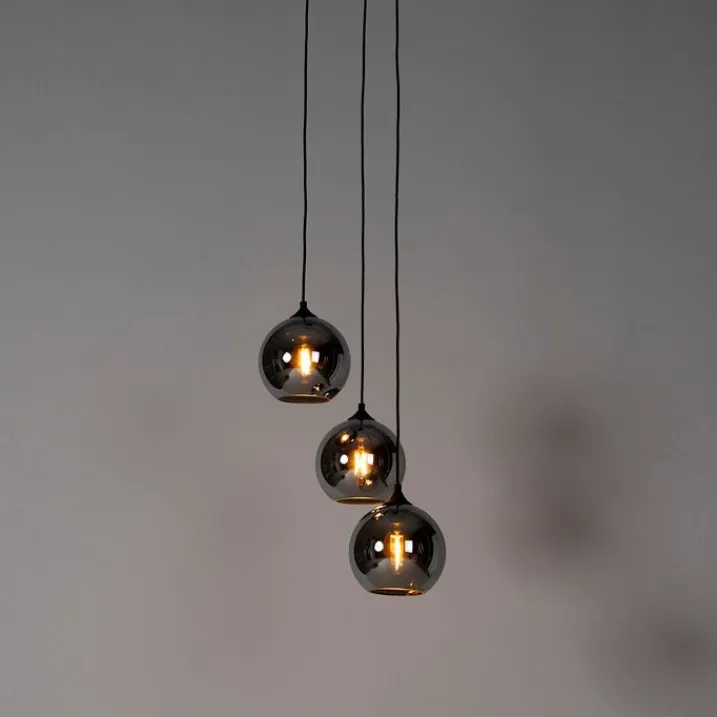 QAZQA Smarte Pendelleuchten|Pendelleuchten*Smarte Pendelleuchte Schwarz mit Rauchglas inkl. 3 Wifi A60 - Wallace